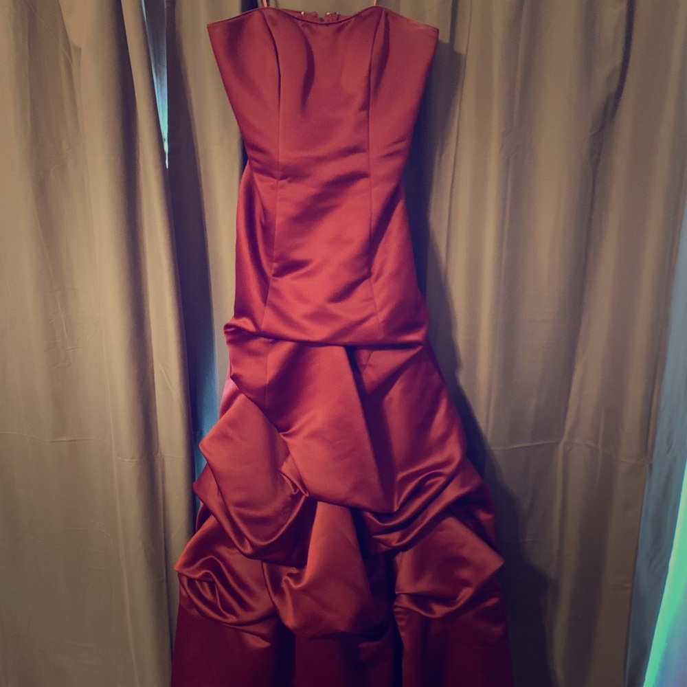 Wine red strapless gown